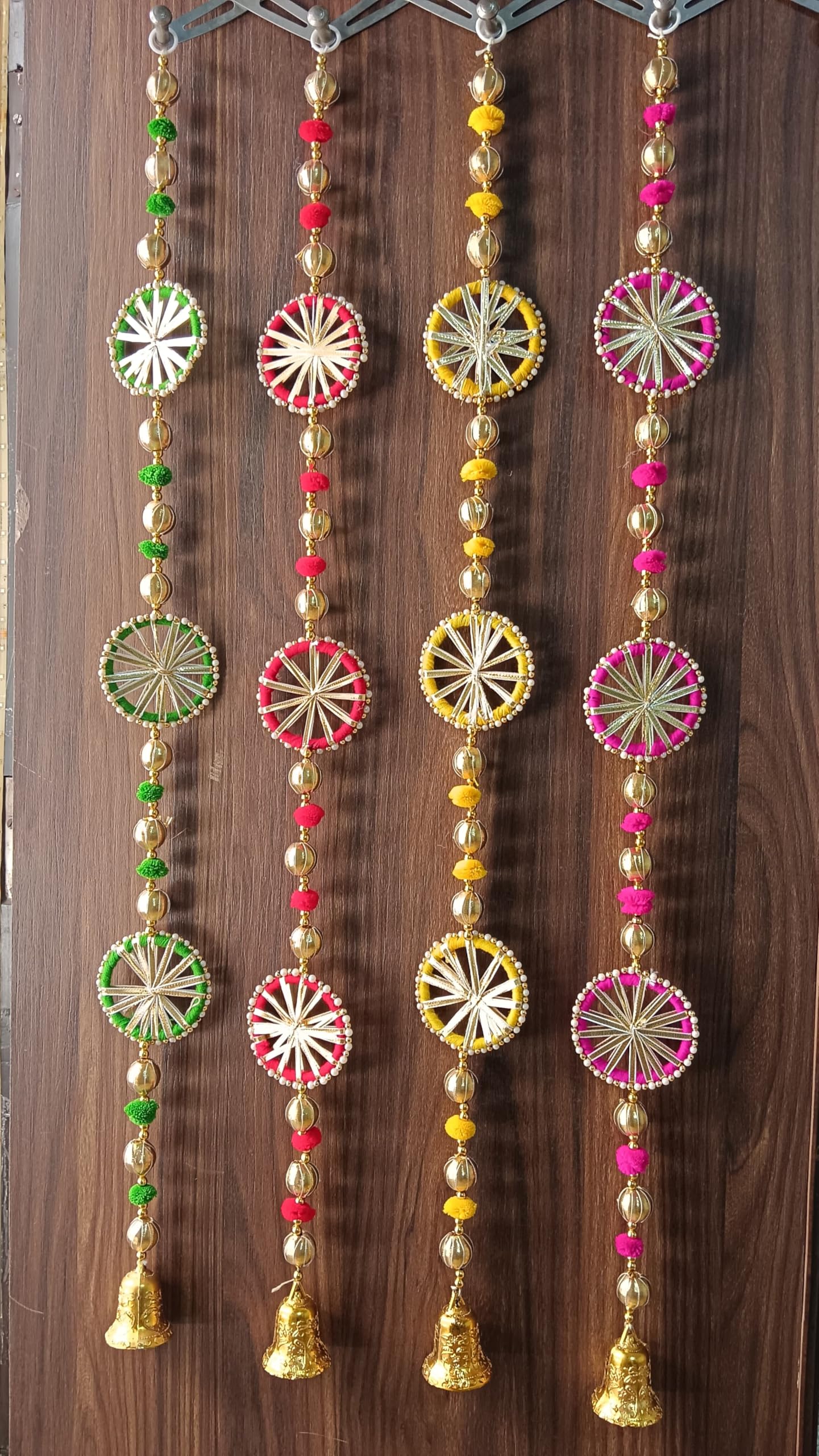 Nutts Handmade Multicolour Pom-Pom Toran | Traditional Moti and Jaal Chudi Toran for Home Decor | Decorative Pom-Pom Hanging for Home Entrance (PMPMT59)