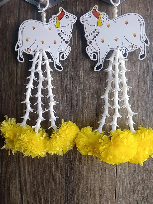 Nutts Handmade MDF Cow Design Wall Hanging Decorative | Traditional for Home Temple Door Hanging Decor Pack of 2 (SMALL86)