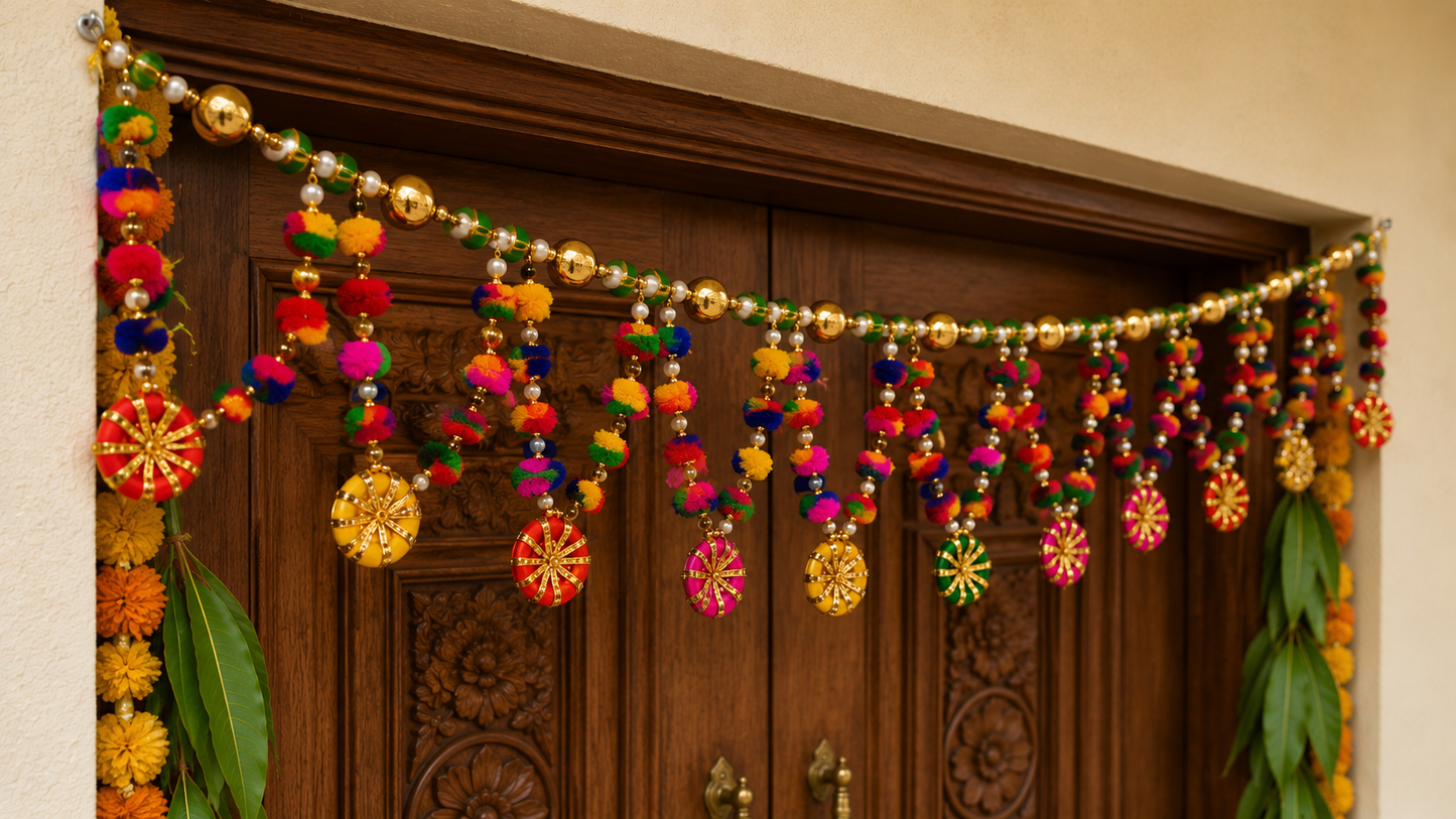 Nutts Handmade Multicolor Pompoms Beads Gota Bangle Bandhanwar For Home Decoration