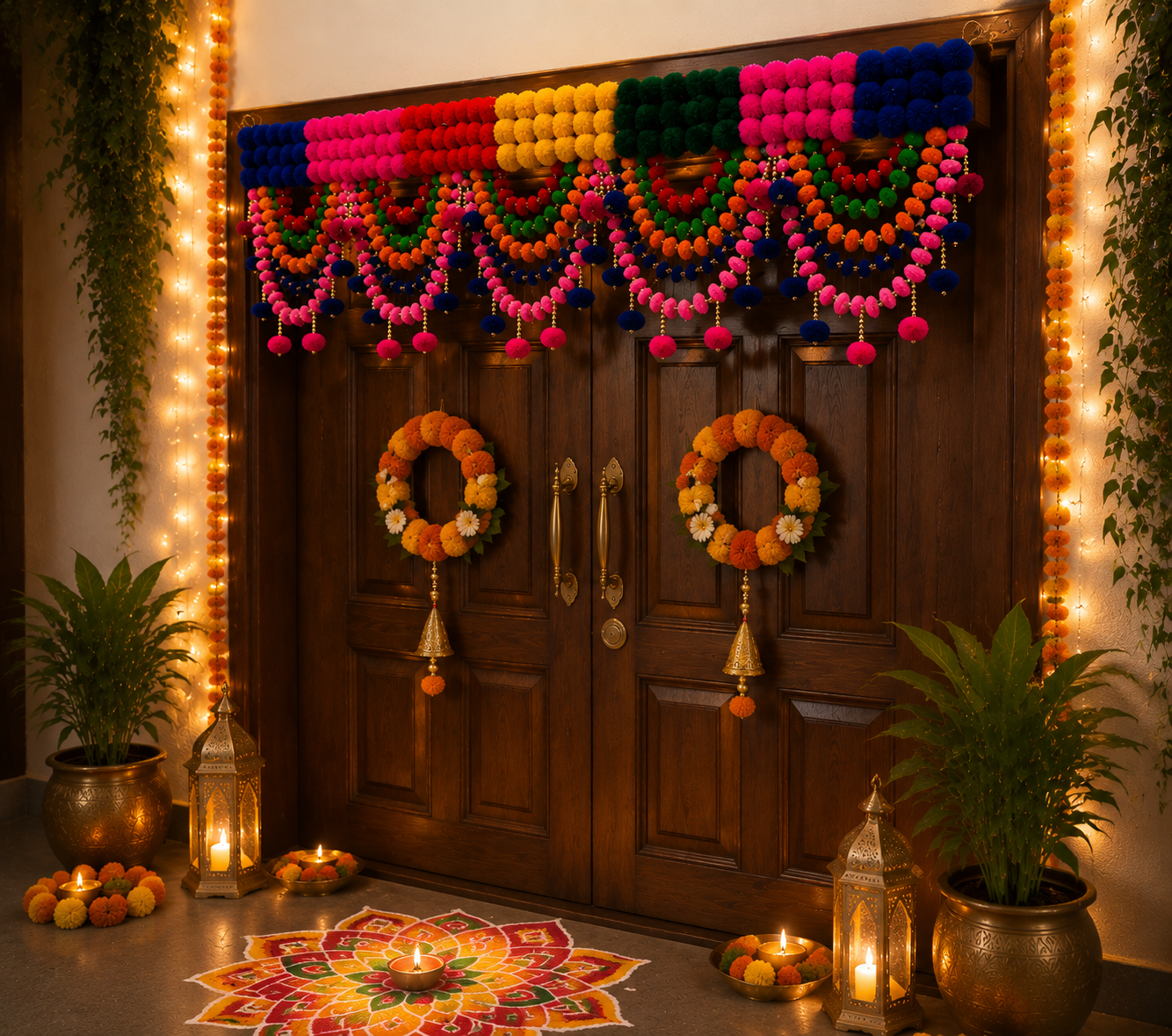 Nutts Decorative Multicolor Pompom Beads Bandhanwar For Decoration
