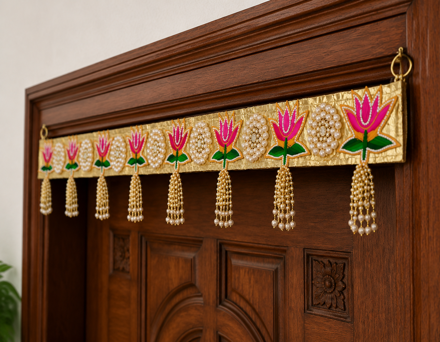 Nutts Decorative Pearls Booti Plate Lotus Patch  Bandhanwar For Decoration Festive Decor Theme Decor