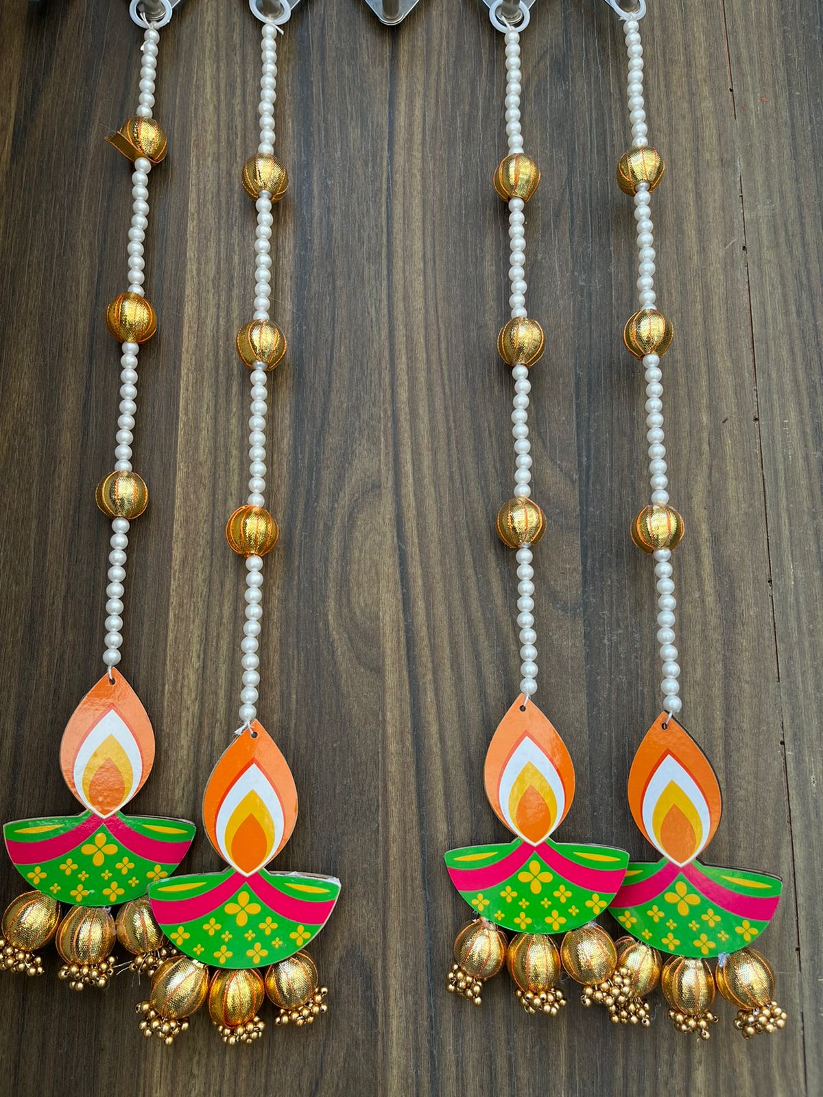 Traditional Diya Hanging with Paper Gajra & Gota Balls – Perfect for Celebrations | Decorative Diya Hangings | Pack of 4 (SMALL94)