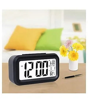 Digital Smart Alarm Clock with Date & Temperature Display | Snooze Alarm Table Clock for Home, Bedroom with Smart Automatic Sensor Backlight