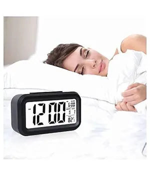 Digital Smart Alarm Clock with Date & Temperature Display | Snooze Alarm Table Clock for Home, Bedroom with Smart Automatic Sensor Backlight