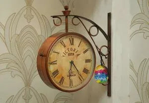 Metal Analog Double Sided Vintage Station Wall Clock (Copper Colour)