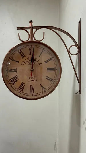 Metal Analog Double Sided Vintage Station Wall Clock (Copper Colour)