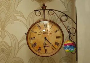 Metal Analog Double Sided Vintage Station Wall Clock (Copper Colour)