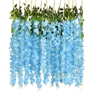 Blue Artificial Wisteria Hanging Garland Silk Long Hanging Bush Flowers String Home Party Wedding Decor ( 12)