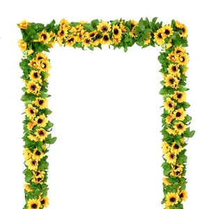Yellow Artificial Sunflower Garland Silk Sunflower Vine Artificial Flowers with Leaves Wedding Table Decor ( Pack of 2)
