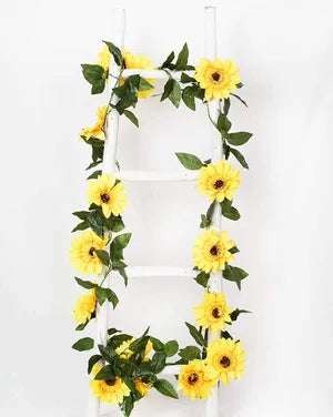 Yellow Artificial Sunflower Garland Silk Sunflower Vine Artificial Flowers with Leaves Wedding Table Decor ( Pack of 2)