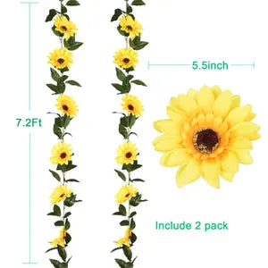 Yellow Artificial Sunflower Garland Silk Sunflower Vine Artificial Flowers with Leaves Wedding Table Decor ( Pack of 2)