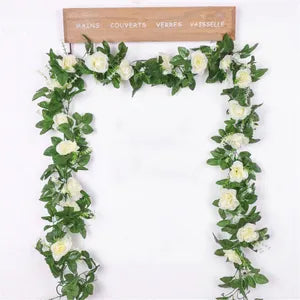 White Artificial Flower Vine Hanging Silk Rose Garland for Wedding Venue Backdrops Flower Walls Photo Background Bridal Showers Baby Showers and Event Decor