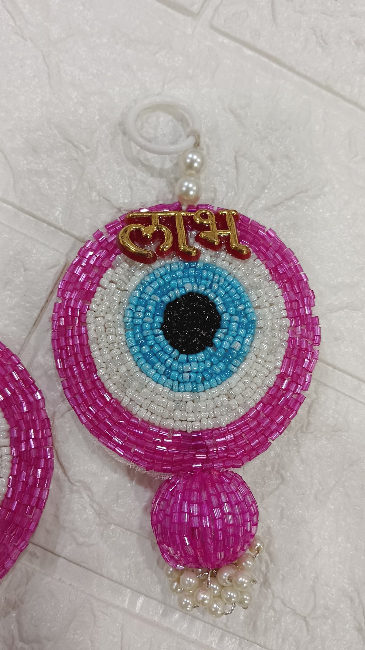 Nutts Handmade Evil Eye Hanging | Traditional Decorative Moti Chudi Florel Evil Eye Hanging for Main Door (Pack of 2 (Pink))