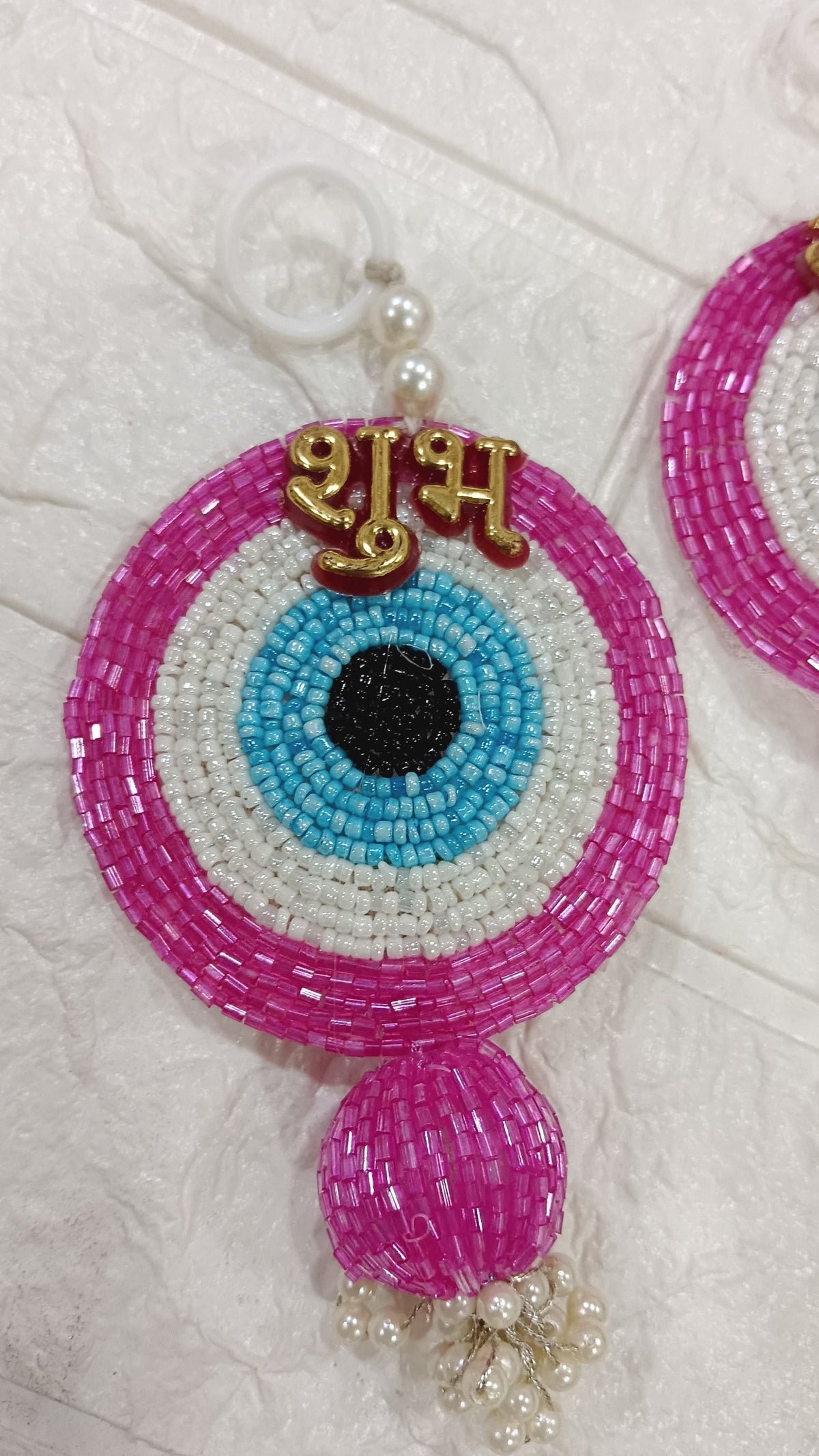 Nutts Handmade Evil Eye Hanging | Traditional Decorative Moti Chudi Florel Evil Eye Hanging for Main Door (Pack of 2 (Pink))