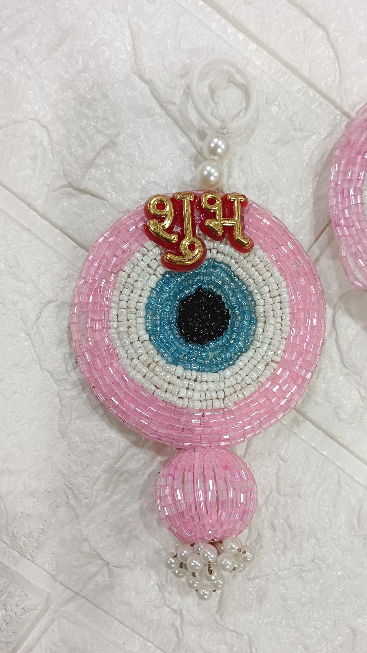 Nutts Handmade Evil Eye Hanging | Traditional Decorative Moti Chudi Florel Evil Eye Hanging for Main Door (Pack of 2 (Light Pink))