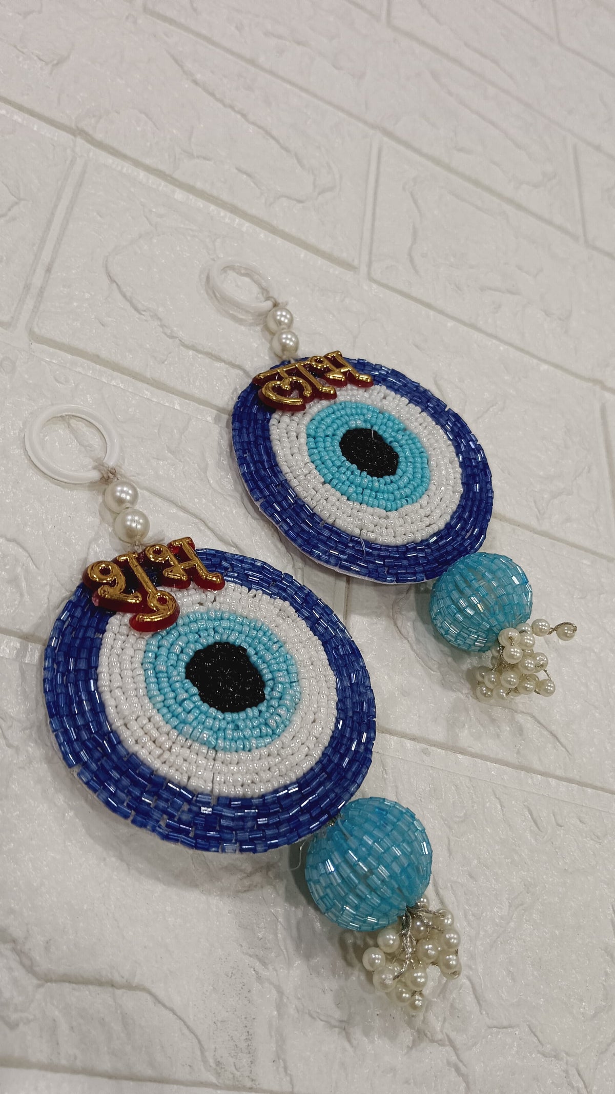 Nutts Handmade Evil Eye Hanging | Traditional Decorative Moti Chudi Florel Evil Eye Hanging for Main Door (Pack of 2 (Blue))