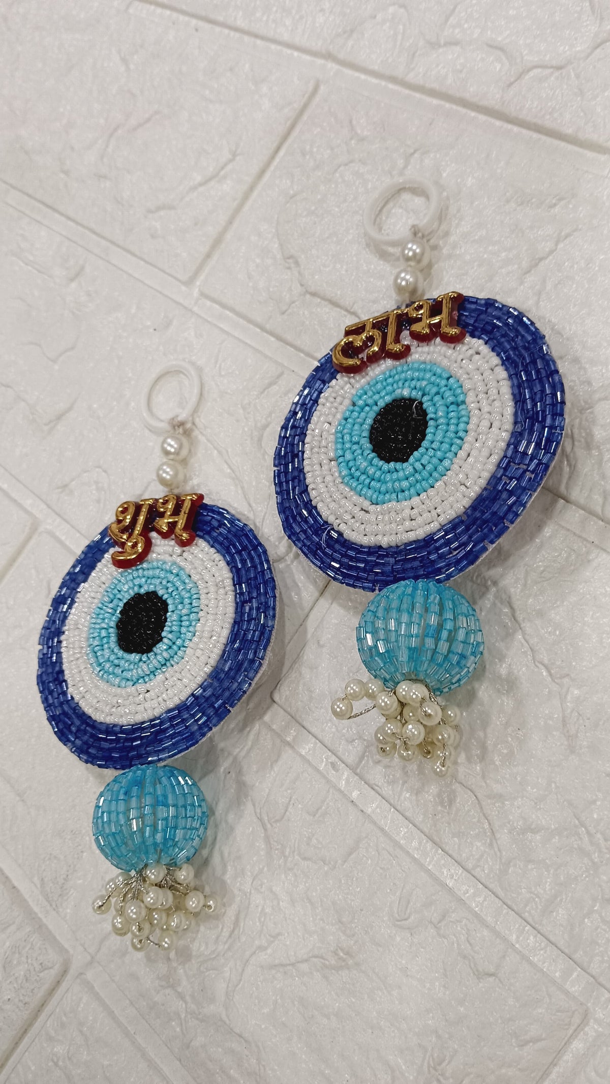Nutts Handmade Evil Eye Hanging | Traditional Decorative Moti Chudi Florel Evil Eye Hanging for Main Door (Pack of 2 (Blue))