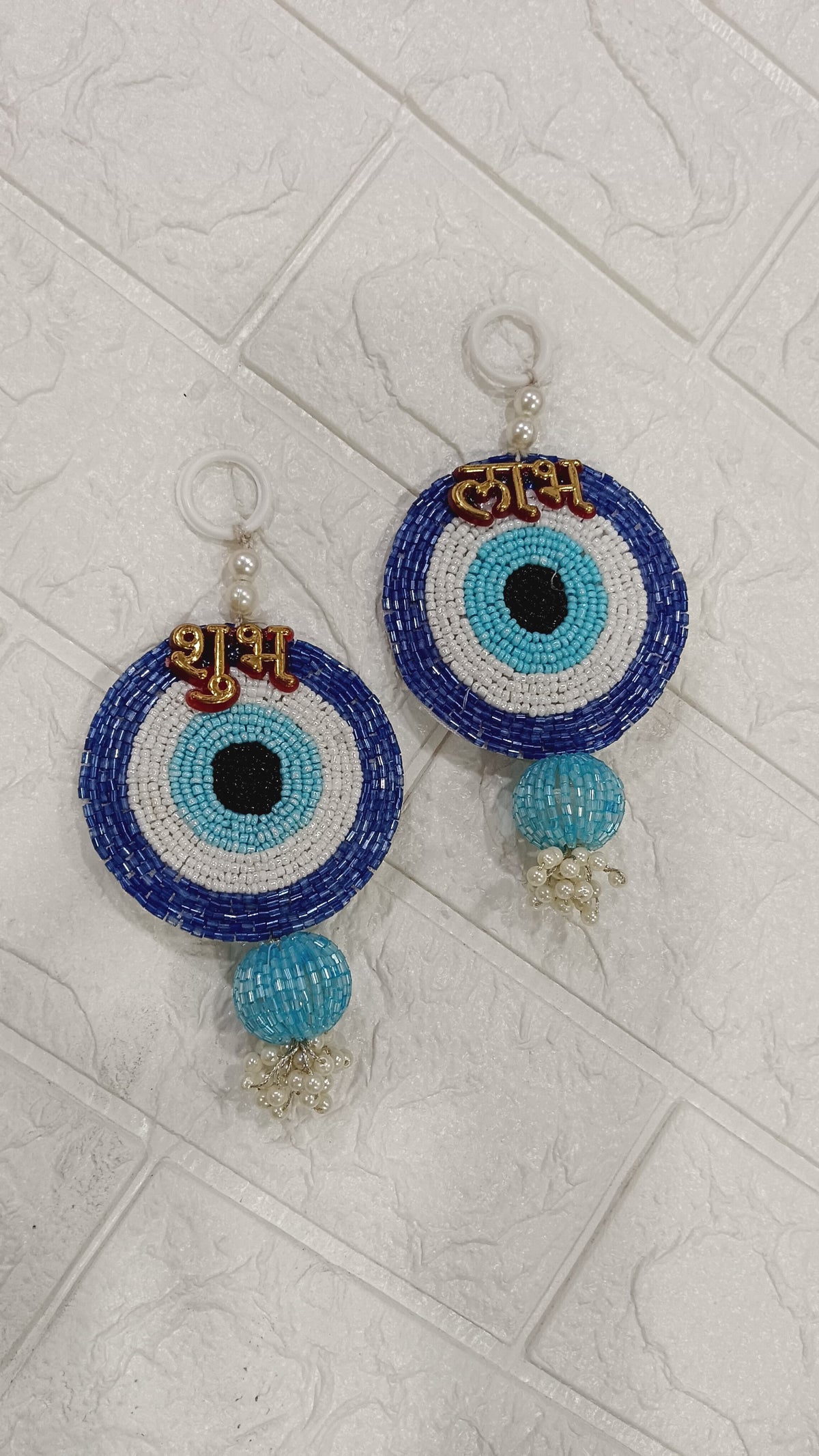 Nutts Handmade Evil Eye Hanging | Traditional Decorative Moti Chudi Florel Evil Eye Hanging for Main Door (Pack of 2 (Blue))