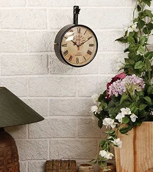 Antique Iron Inch Victoria Station Clock London Vintage Wall Clock Retro Wall Clock Double Sided Wall Clock Antique Clock (Brown)