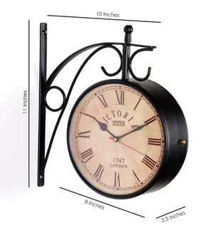 Antique Iron Inch Victoria Station Clock London Vintage Wall Clock Retro Wall Clock Double Sided Wall Clock Antique Clock (Brown)