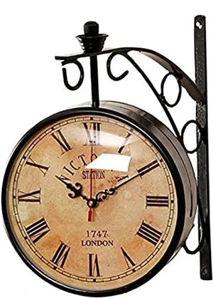 Antique Iron Inch Victoria Station Clock London Vintage Wall Clock Retro Wall Clock Double Sided Wall Clock Antique Clock (Brown)
