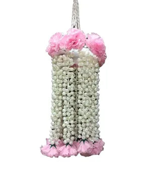 Artificial Carnation Flowe with gajra Garlands Chandelier, JHoomar (Reusable Flowers Hanging)