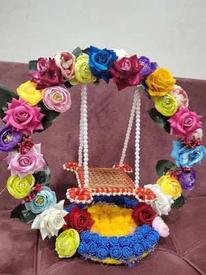 Jhula for Laddu Gopal - Janmashtami Jhula - Handmade Decorative Jhula Artificial Flower Rose Jhula for Kanha Ji