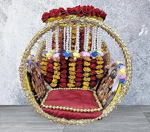 Lord Singhasan for Ganesh Chaturthi Decorative White Pearls Mini Roses Singhasan for Ganesh ji for Ganesh Chaturthi,