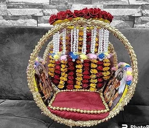 Lord Singhasan for Ganesh Chaturthi Decorative White Pearls Mini Roses Singhasan for Ganesh ji for Ganesh Chaturthi,