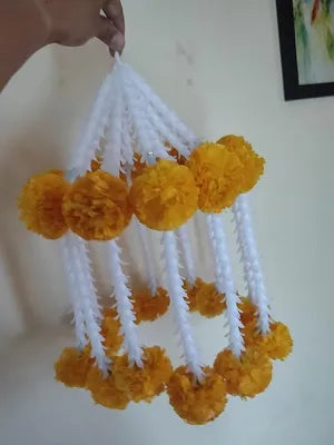 Artificial Marigold & Rajnigandha Hanging Flower JHoomer for HomeOfficeFestival Decoration (Red)