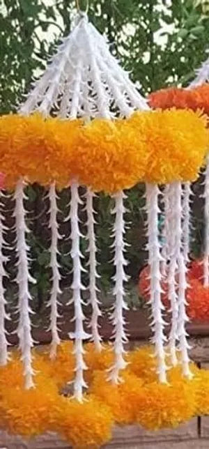 Artificial Marigold & Rajnigandha Hanging Flower JHoomer for HomeOfficeFestival Decoration (Red)