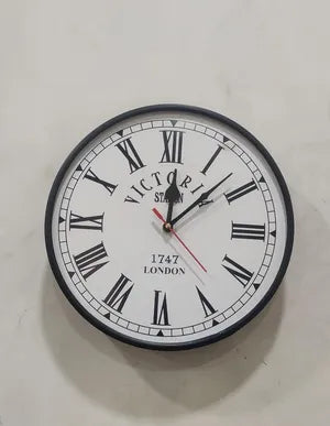 Analog 10 Inches Metal Single Sided Wall Clock for Home/Kids Room/Living Room/Office (Body Black Frame) (White)