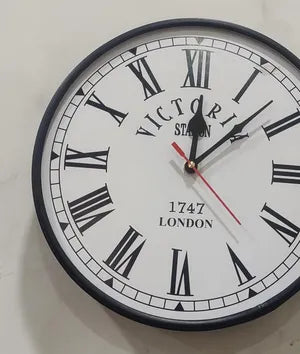 Analog 10 Inches Metal Single Sided Wall Clock for Home/Kids Room/Living Room/Office (Body Black Frame) (White)