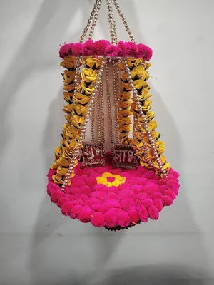 Jhula for Laddu Gopal - Janmashtami Jhula - Handmade Decorative Jhula Pom Pom Jhula for Kanha Ji
