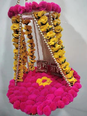 Jhula for Laddu Gopal - Janmashtami Jhula - Handmade Decorative Jhula Pom Pom Jhula for Kanha Ji