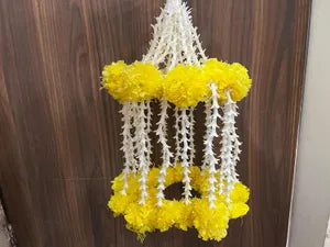 Artificial Marigold & Rajnigandha Hanging Flower JHoomer for HomeOfficeFestival Decoration (Yellow)