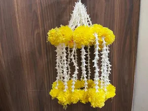 Artificial Marigold & Rajnigandha Hanging Flower JHoomer for HomeOfficeFestival Decoration (Yellow)
