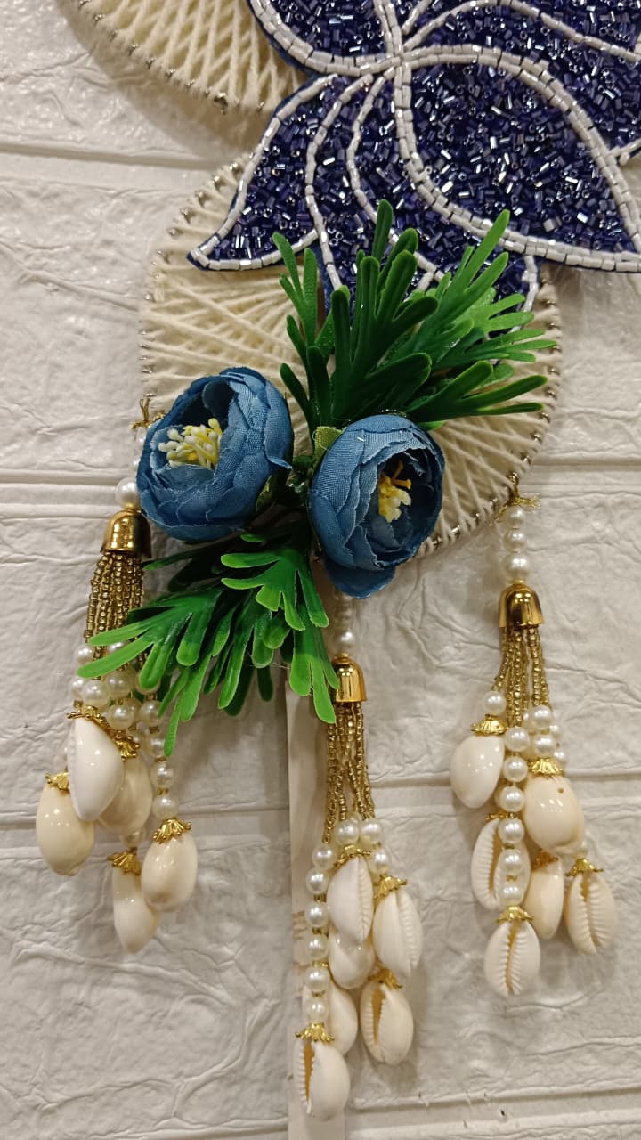 Nutts Handmade Blue Beads Floral Evil Eye Wall Hanging Decorative Door Hanging Home Decor Toran for Entrance Living Room Bedroom Pooja Room (Set of 1)