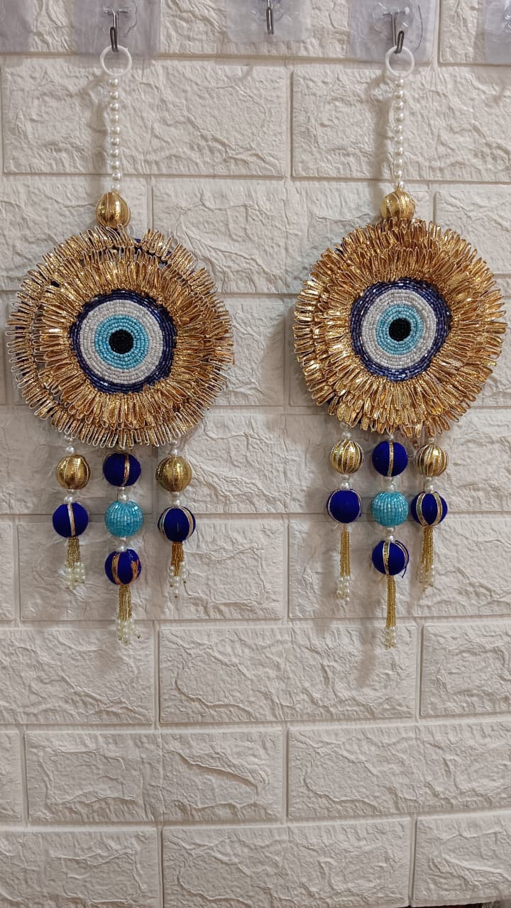 Nutts Traditional Decorative Evil Eye Shinning Ball Latkan Wall Hanging | Wall Hanging for Main Door | Perfect for Home Decor | Enhance Your Space with Graceful Touche (Pack of 2)