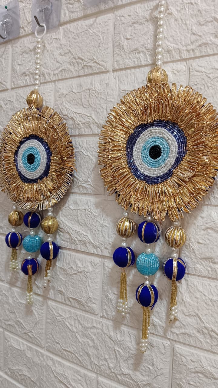 Nutts Traditional Decorative Evil Eye Shinning Ball Latkan Wall Hanging | Wall Hanging for Main Door | Perfect for Home Decor | Enhance Your Space with Graceful Touche (Pack of 2)