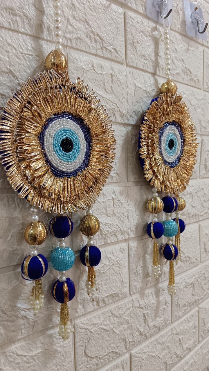 Nutts Traditional Decorative Evil Eye Shinning Ball Latkan Wall Hanging | Wall Hanging for Main Door | Perfect for Home Decor | Enhance Your Space with Graceful Touche (Pack of 2)