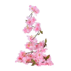Pink Artificial Flower Cherry Blossom Vine Hanging Silk Sakura Garland for Wedding and Event Decor (Pack of 2)