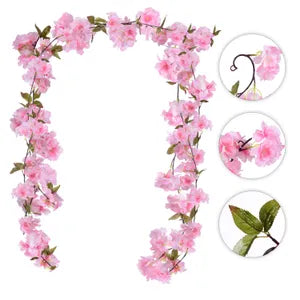 Pink Artificial Flower Cherry Blossom Vine Hanging Silk Sakura Garland for Wedding and Event Decor (Pack of 2)