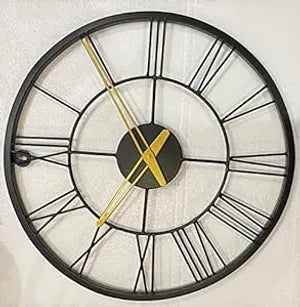 Metal Wall Clock for Home and Hall Home Big Size Living Room Hall Bedroom Stylish Clock (Black Roman)