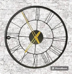 Metal Wall Clock for Home and Hall Home Big Size Living Room Hall Bedroom Stylish Clock (Black Roman)