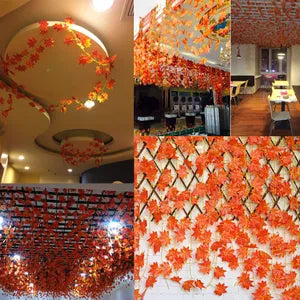 Orange Artificial Ivy Vines Silk Ivy Creepers Leaves Garland Hanging (12 Strings)