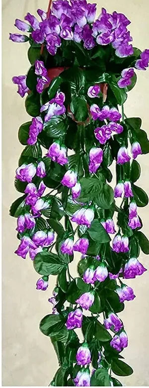 Purple Artificial Flowers Hanging Orchid Rose Shaped for Decoration