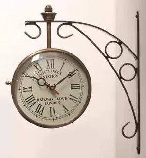 Metal Analog Double Sided Vintage Station Wall Clock (Brass White)