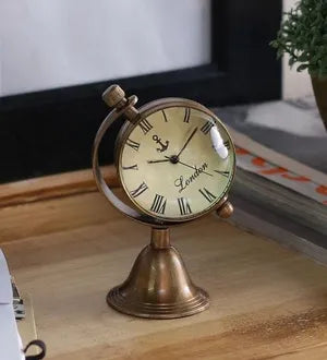 Antique Brass Table Top Clock Desk Clock for Home Study Living Room and Office (2 Inch, Globe Stand )