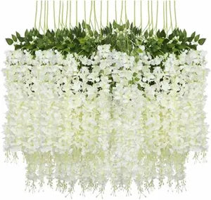 White Artificial Wisteria Hanging Garland Silk Long Hanging Bush Flowers String Home Party Wedding Decor ( 12)